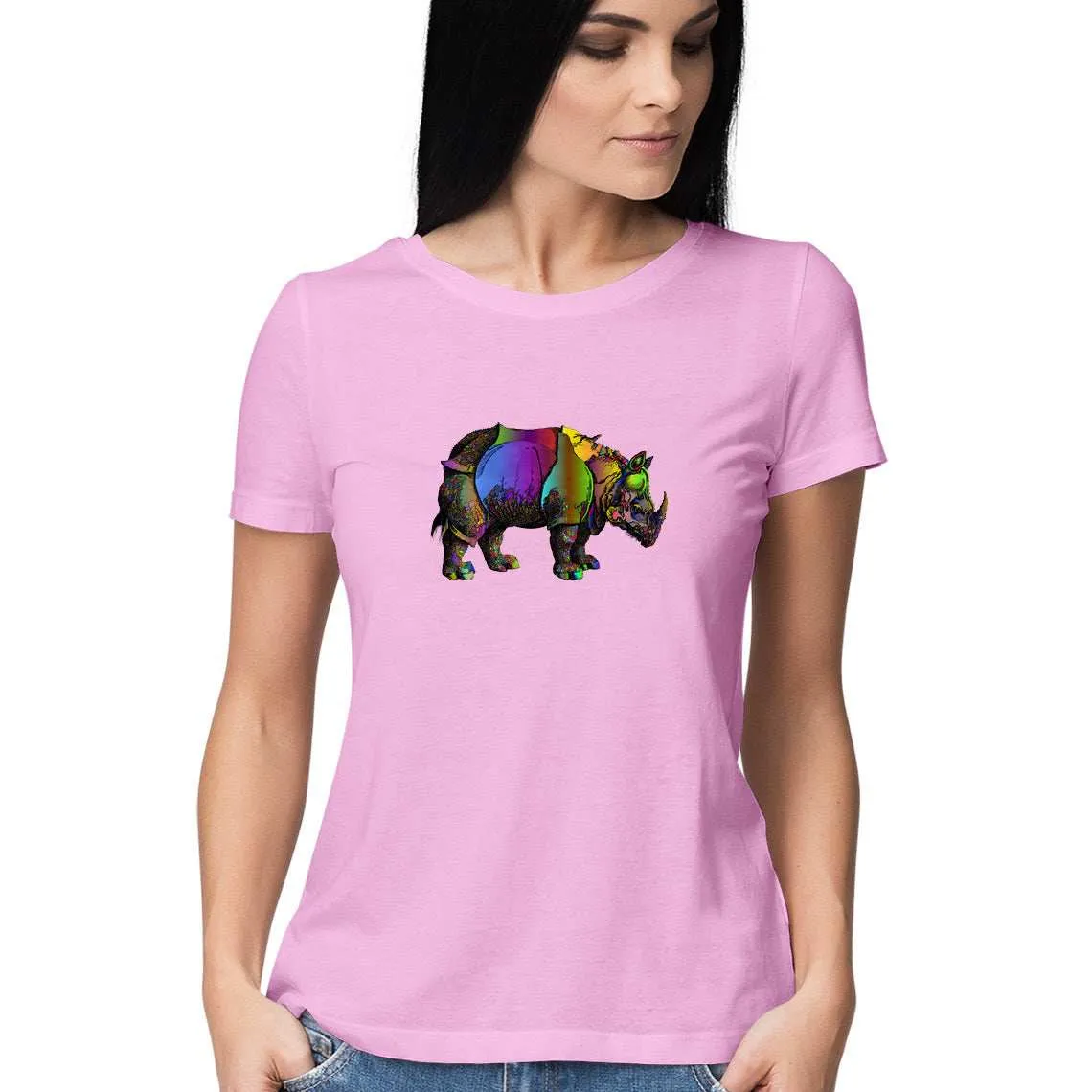 The Rhino charged through a Rainbow Women's Graphic T-Shirt