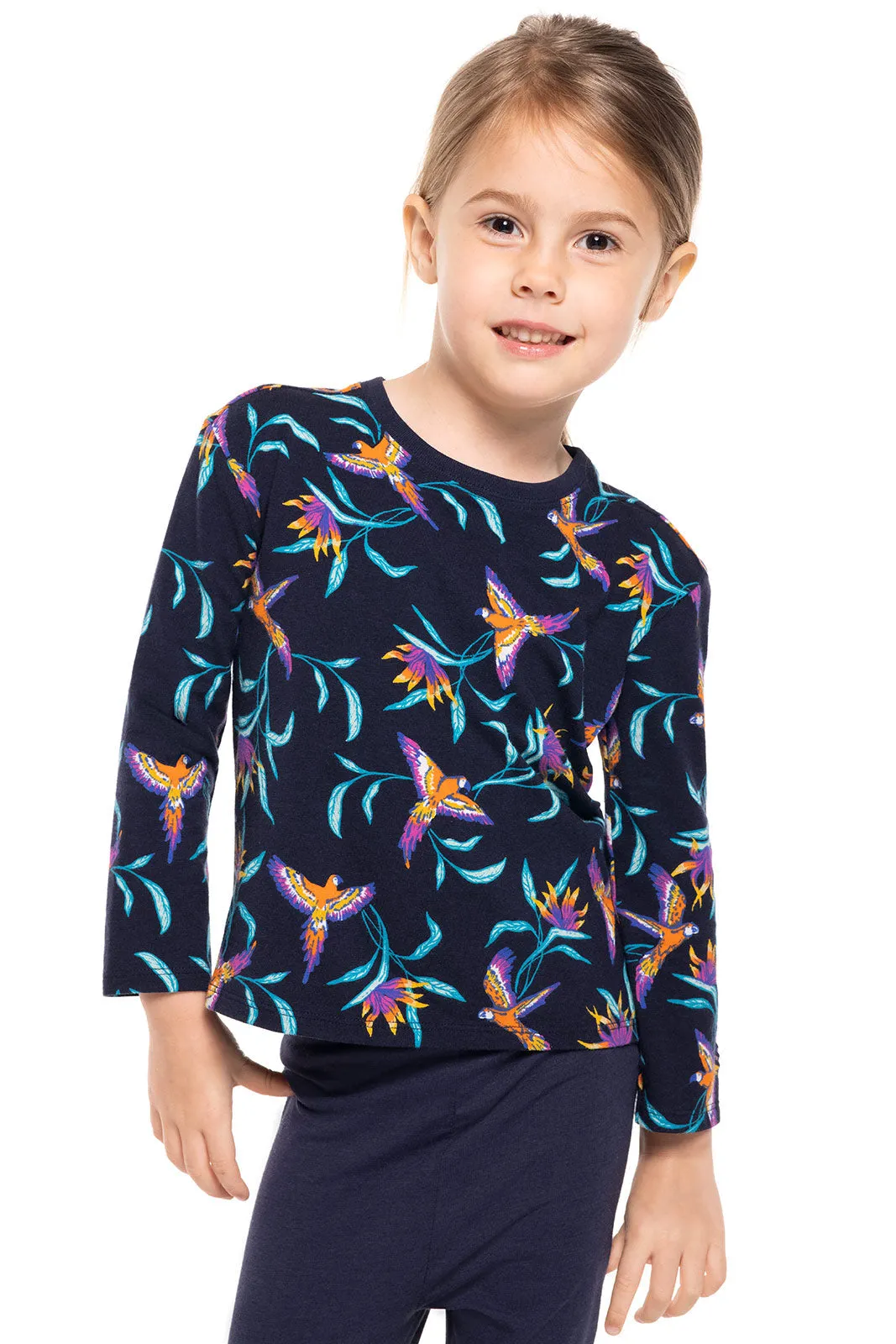 Toddler Coco Plum Everyday Long Sleeve T-Shirt  |  Navy Birds of Paradise