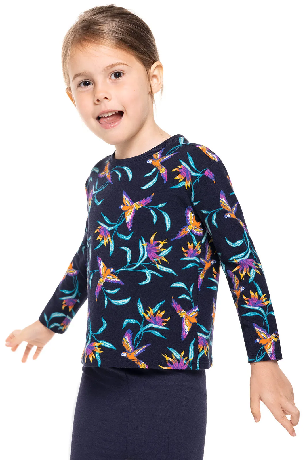 Toddler Coco Plum Everyday Long Sleeve T-Shirt  |  Navy Birds of Paradise