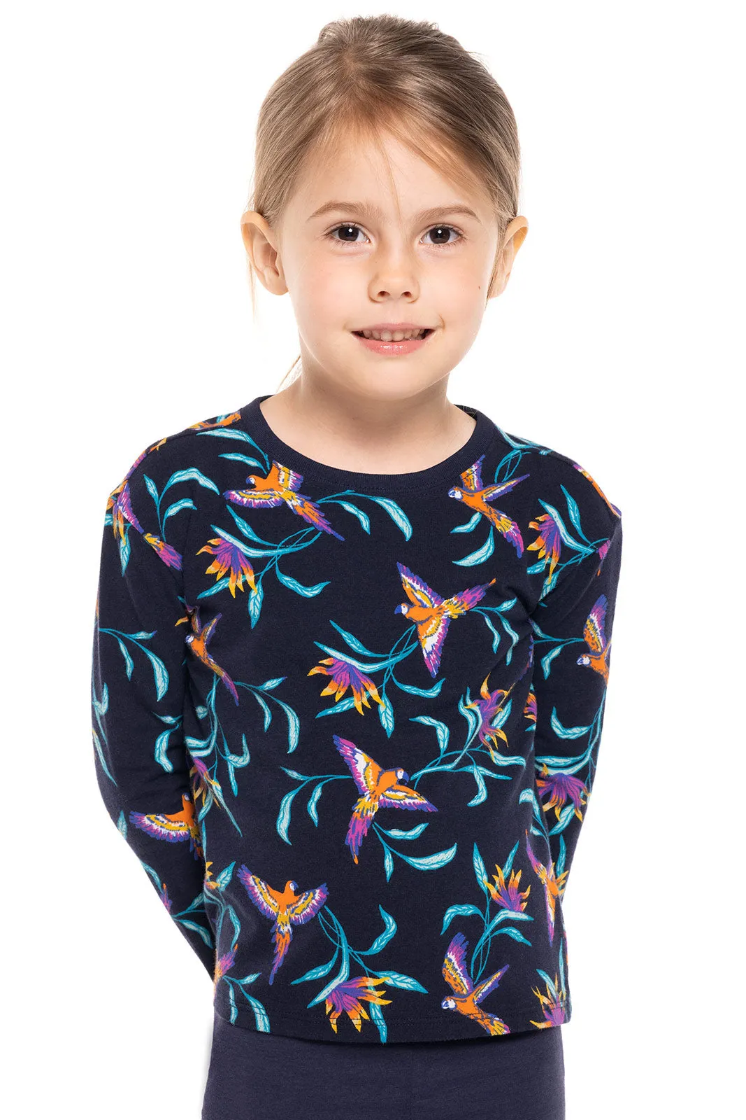 Toddler Coco Plum Everyday Long Sleeve T-Shirt  |  Navy Birds of Paradise