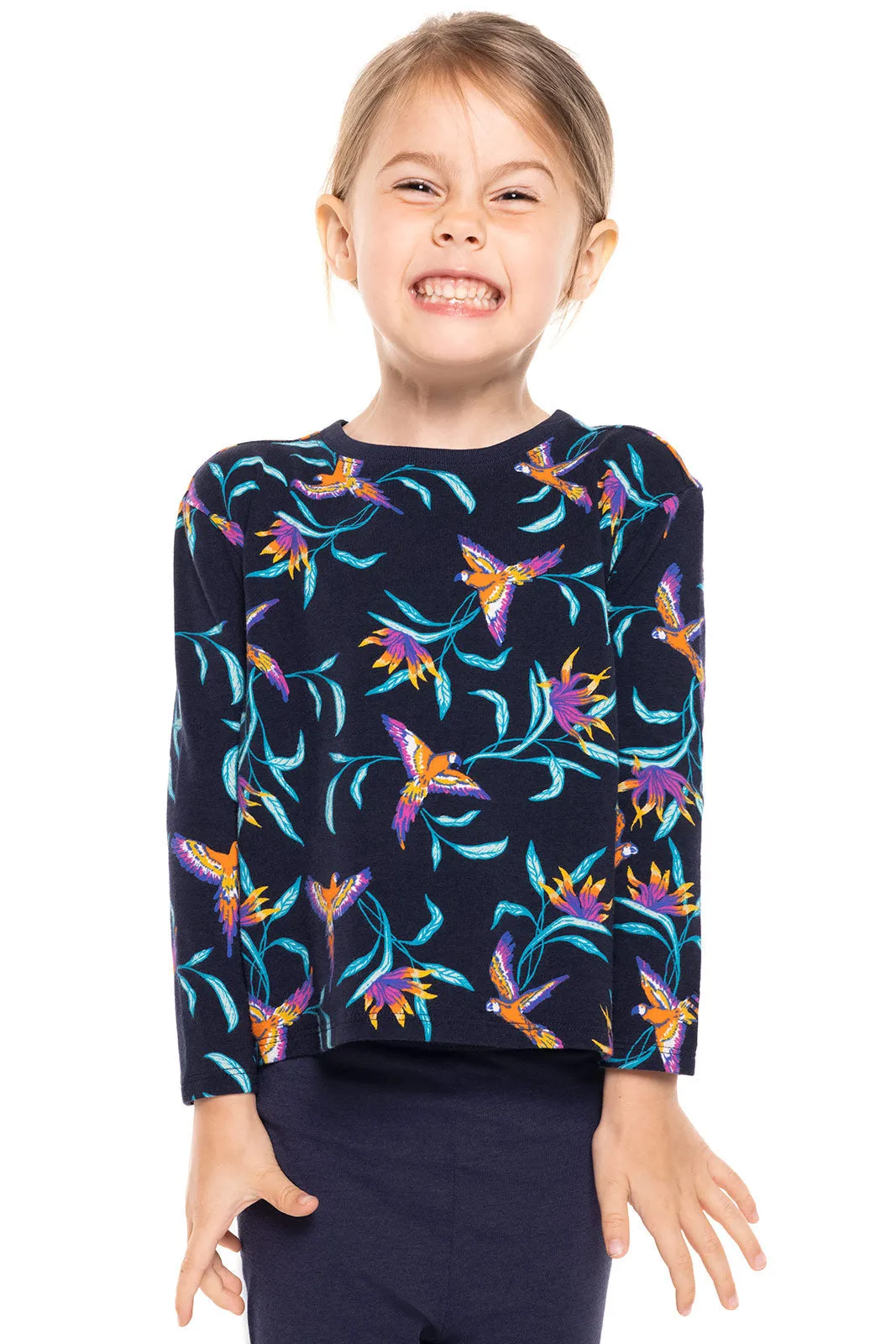 Toddler Coco Plum Everyday Long Sleeve T-Shirt  |  Navy Birds of Paradise