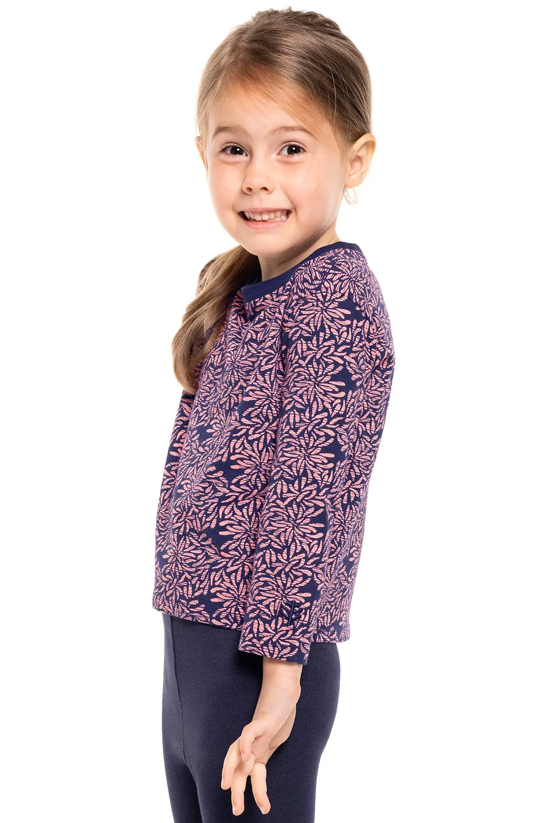 Toddler Coco Plum Everyday Long Sleeve T-Shirt  |  Peachy Pink Etched Flowers