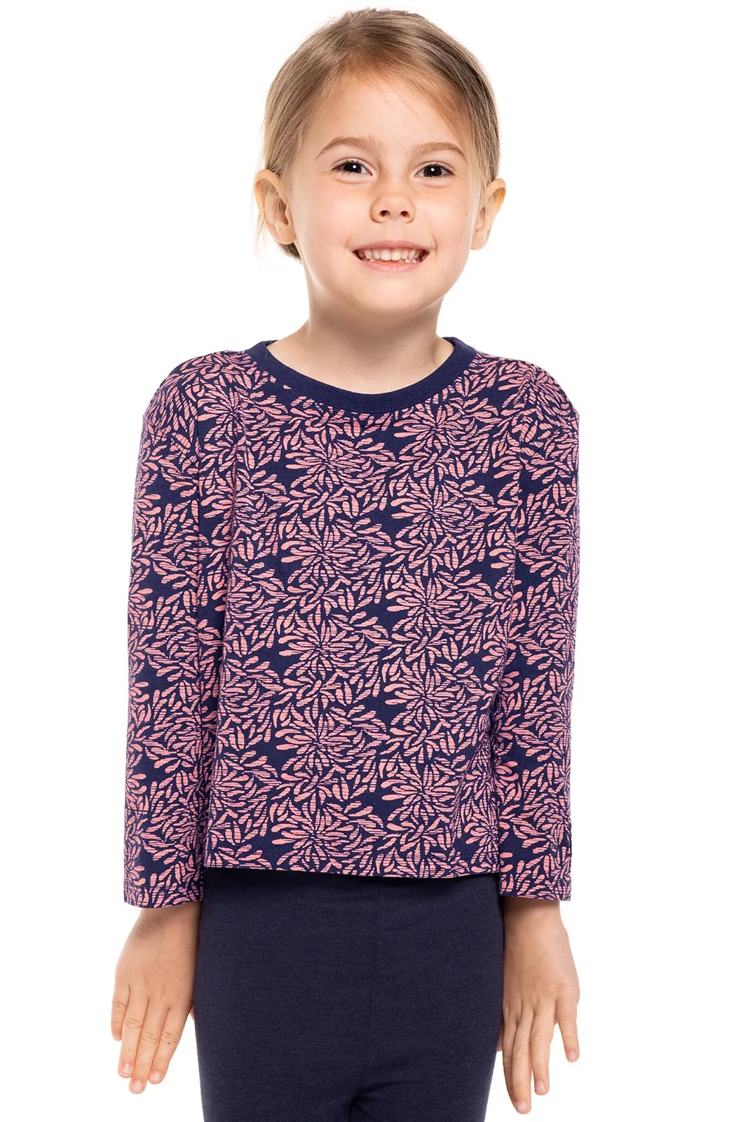 Toddler Coco Plum Everyday Long Sleeve T-Shirt  |  Peachy Pink Etched Flowers