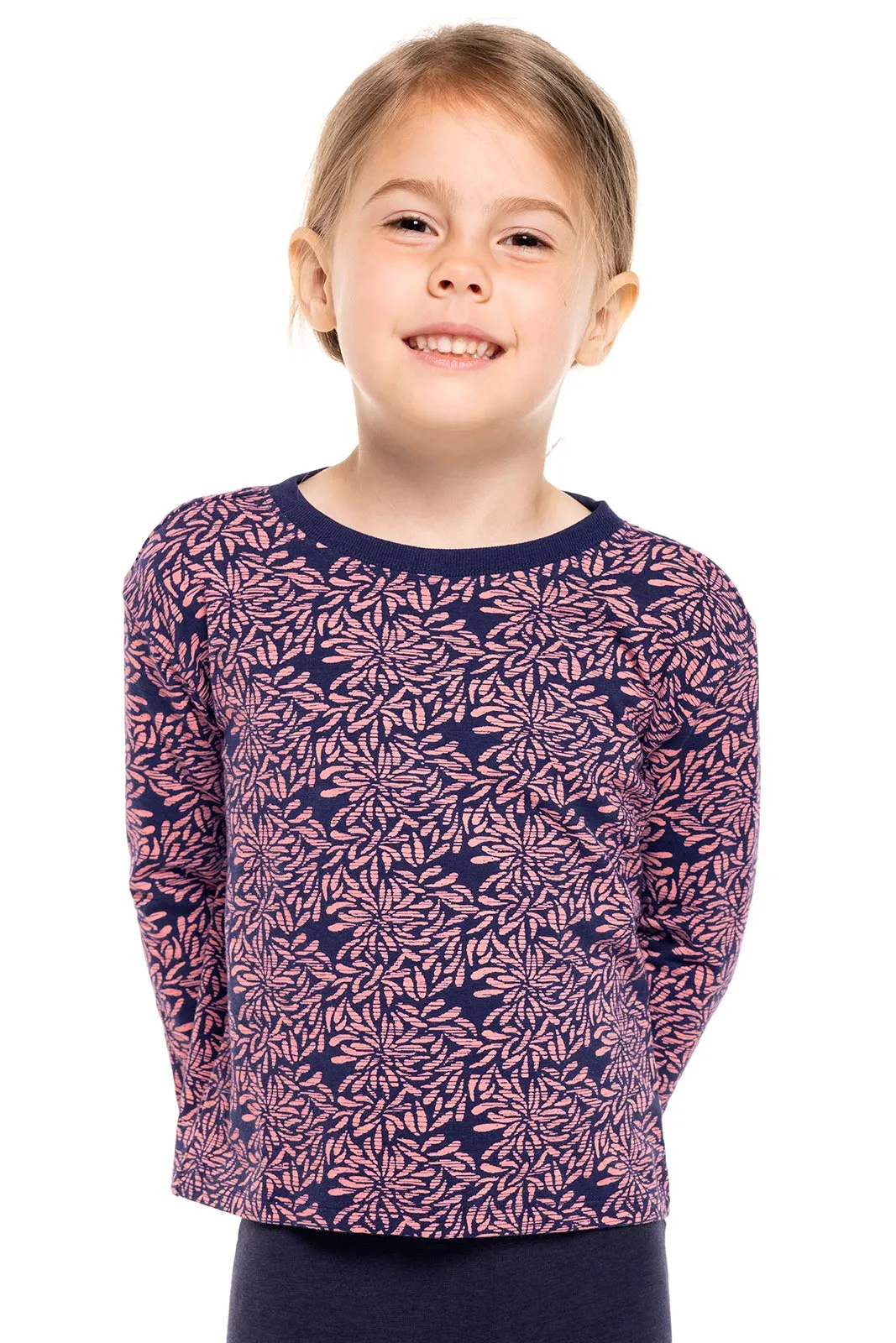 Toddler Coco Plum Everyday Long Sleeve T-Shirt  |  Peachy Pink Etched Flowers