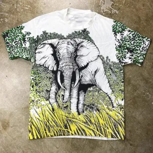 Trendy elephant print crew neck T-shirt