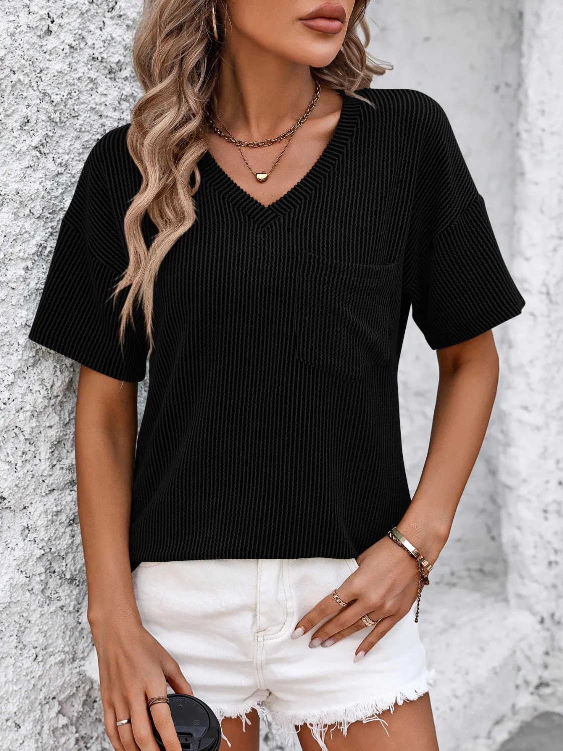 Trina V-Neck Dropped Shoulder T-Shirt