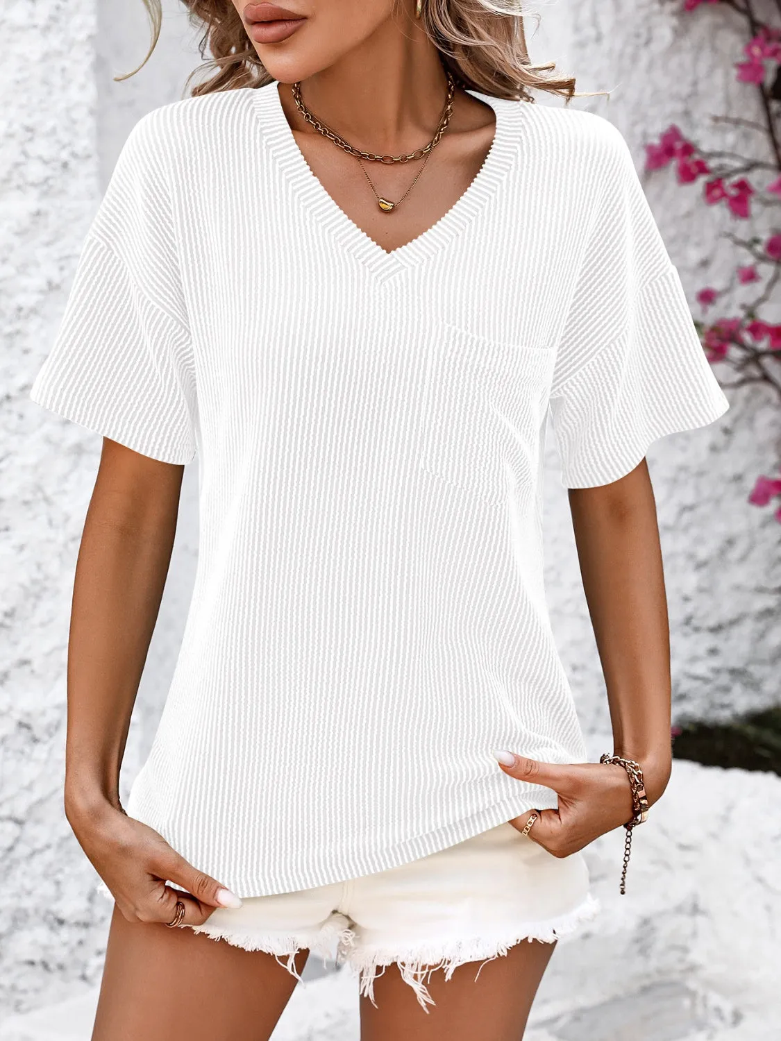 Trina V-Neck Dropped Shoulder T-Shirt