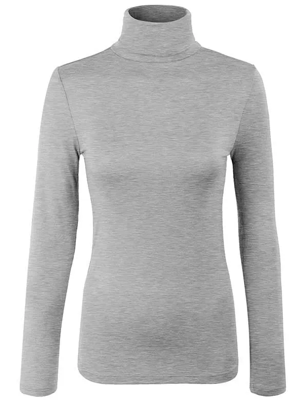 Turtleneck Long Sleeve Basic Solid Fitted Shirt with Stretch