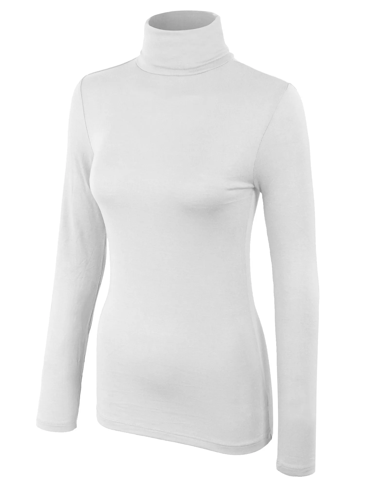 Turtleneck Long Sleeve Basic Solid Fitted Shirt with Stretch