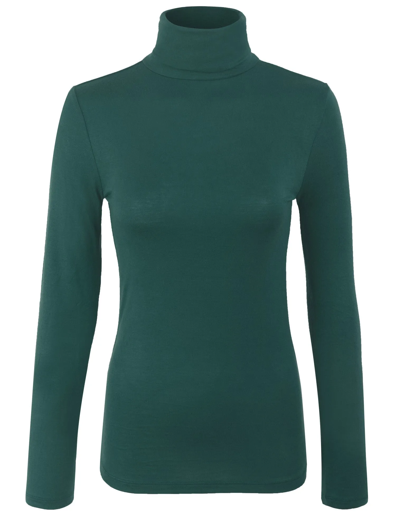 Turtleneck Long Sleeve Basic Solid Fitted Shirt with Stretch