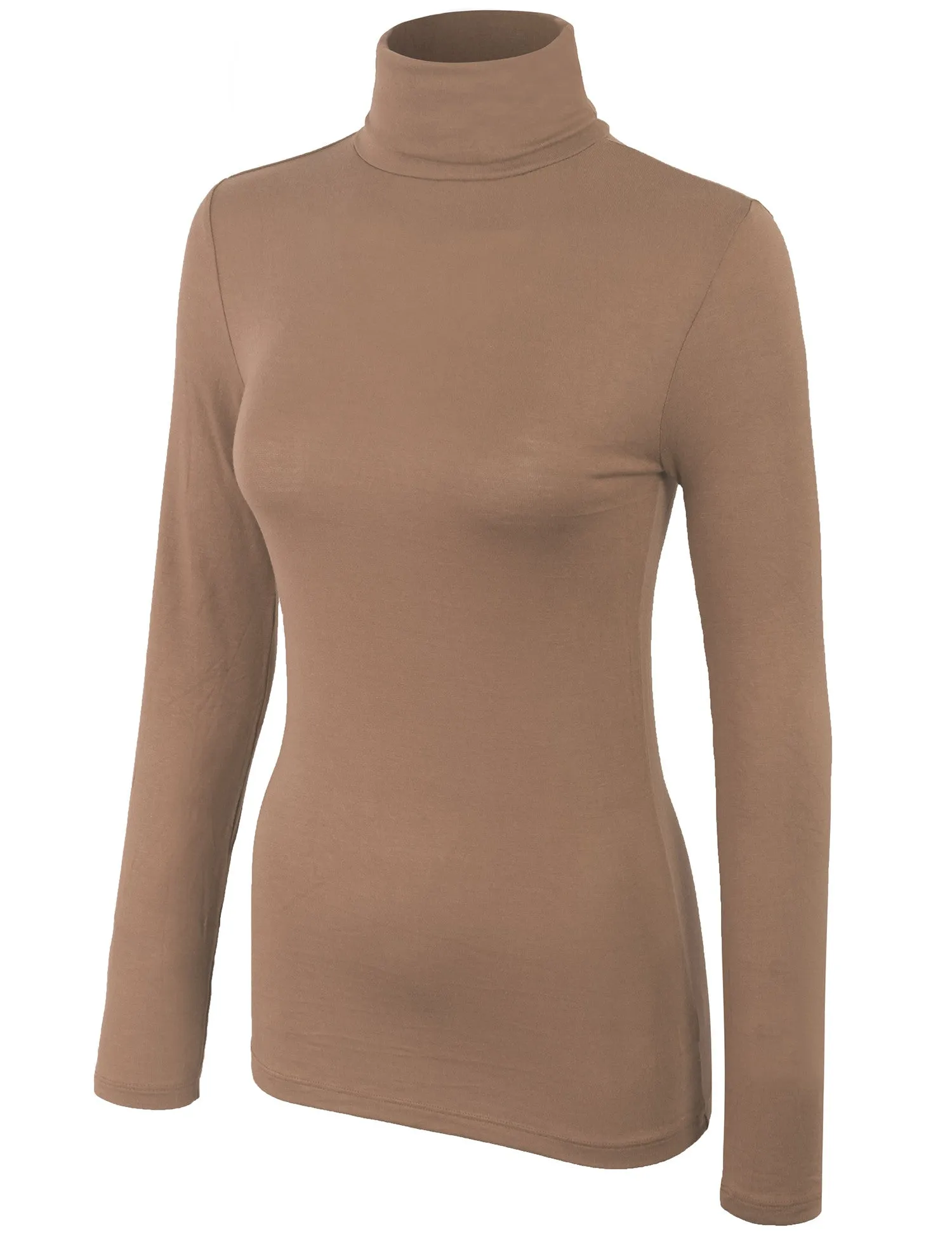 Turtleneck Long Sleeve Basic Solid Fitted Shirt with Stretch