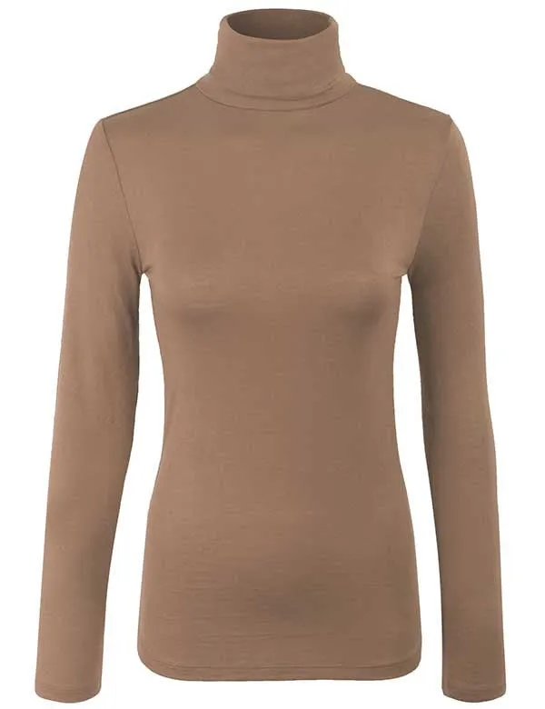 Turtleneck Long Sleeve Basic Solid Fitted Shirt with Stretch