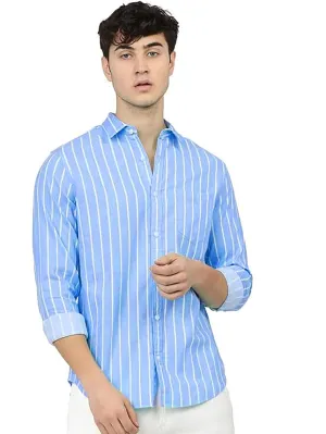 U-TURN Men's Cotton Solid Formal/Semi Formal Slim Fit Shirt (Lightblue, Medium)