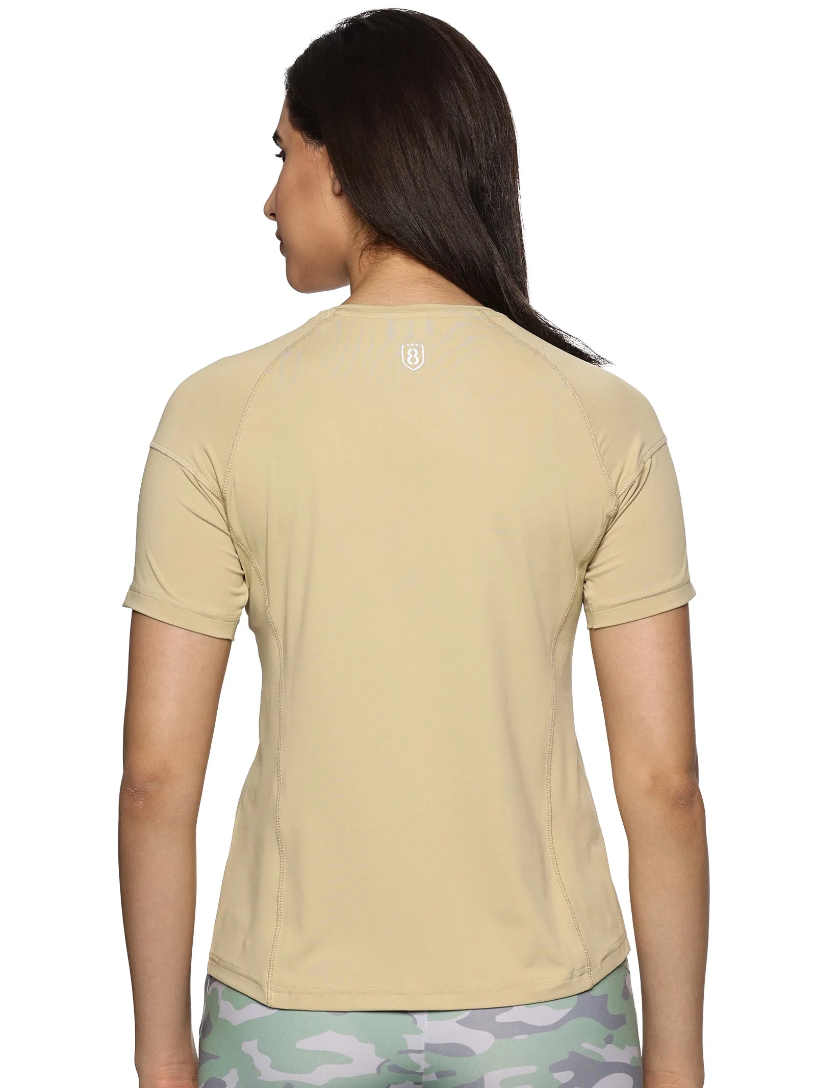 Women Breathable Quick Dry Kooltex Regular Fit Sports T-Shirt (Beige)