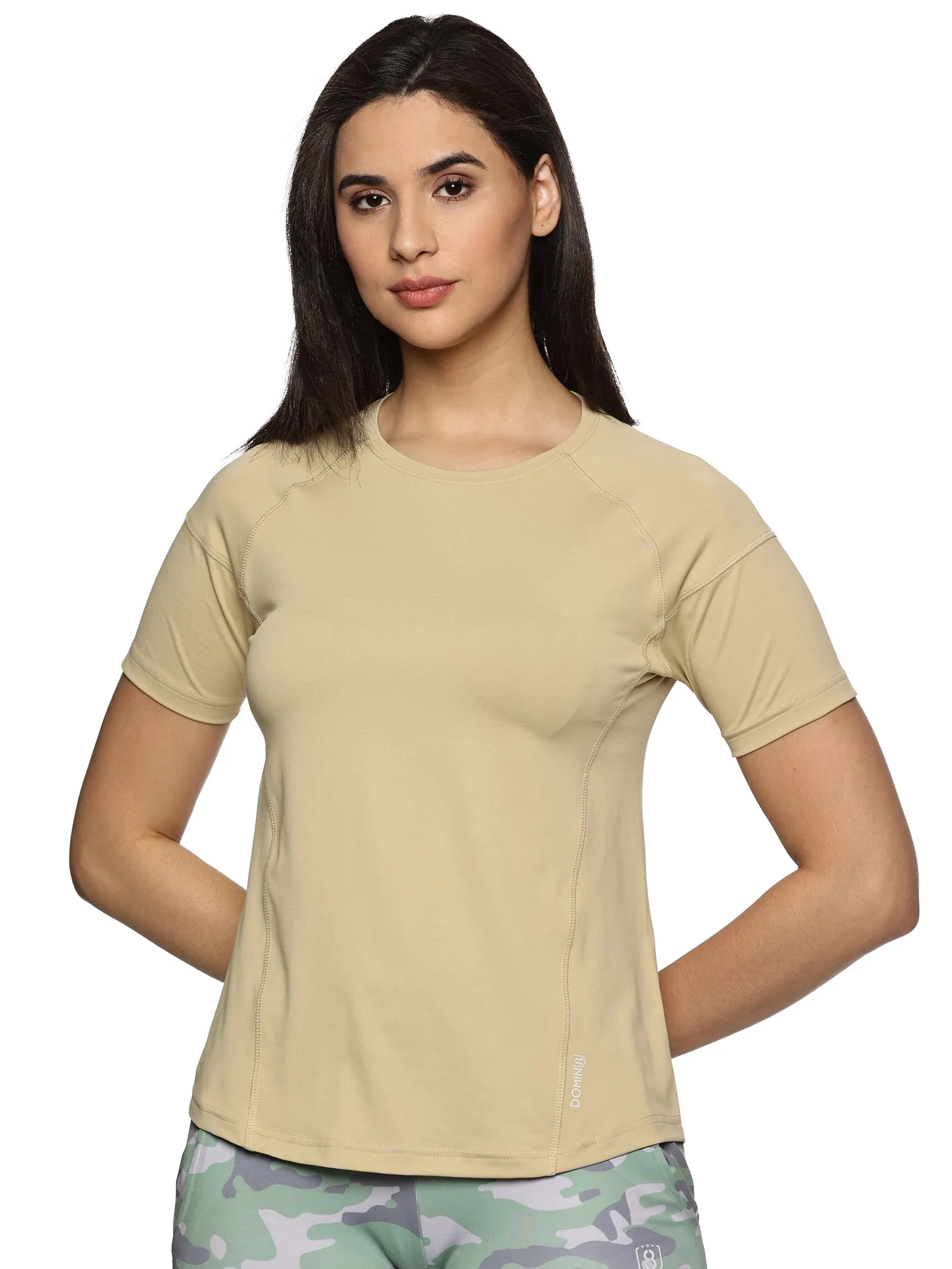 Women Breathable Quick Dry Kooltex Regular Fit Sports T-Shirt (Beige)