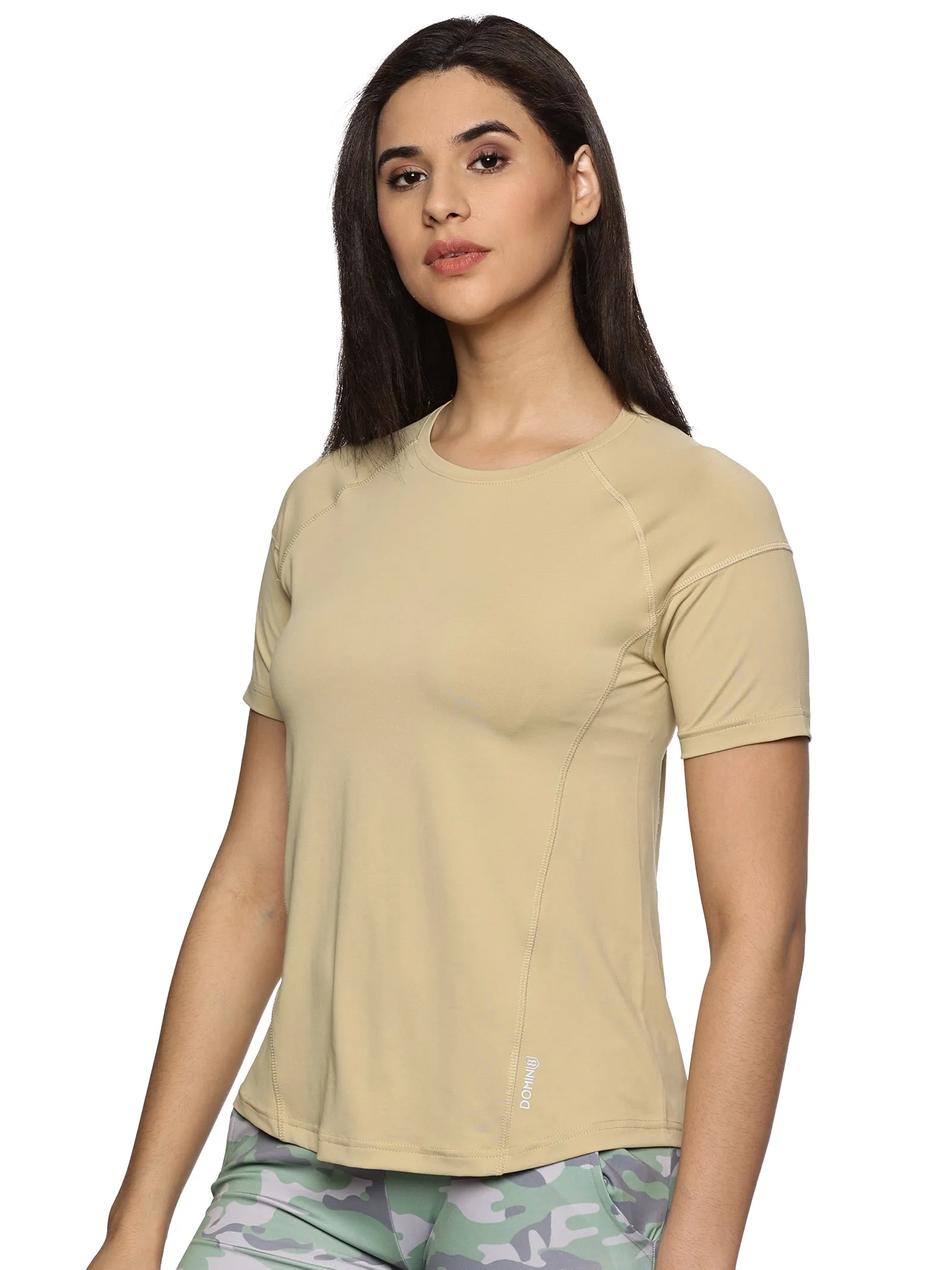 Women Breathable Quick Dry Kooltex Regular Fit Sports T-Shirt (Beige)