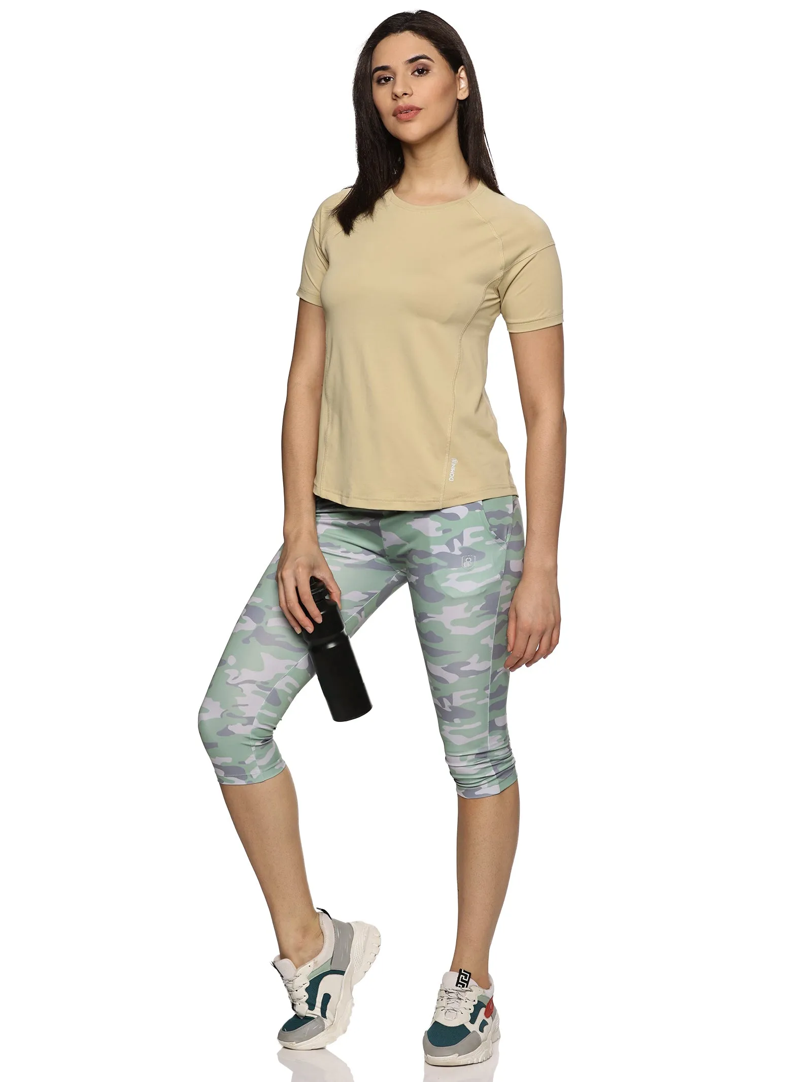 Women Breathable Quick Dry Kooltex Regular Fit Sports T-Shirt (Beige)