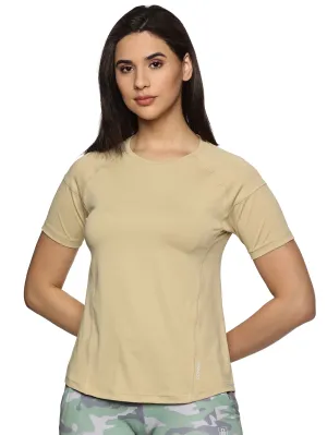 Women Breathable Quick Dry Kooltex Regular Fit Sports T-Shirt (Beige)