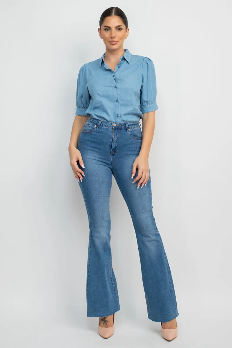 Women's Button-down Denim Shirt Top