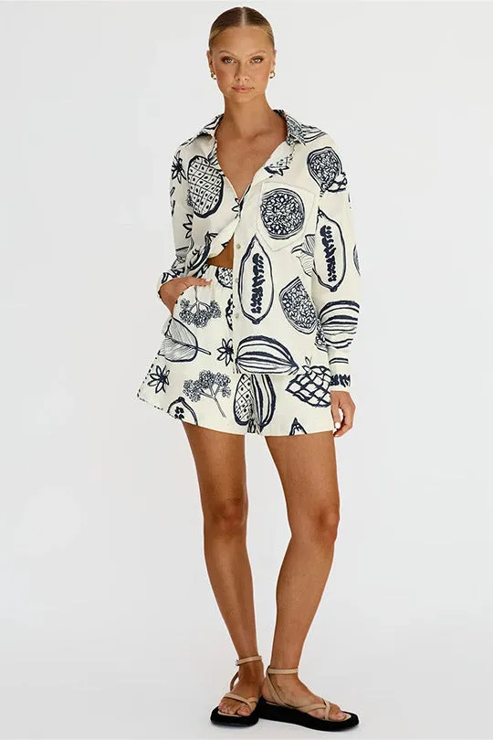 Women's Casual Fruit Printed Short Sleeved Shirt and Shorts Outfit Set