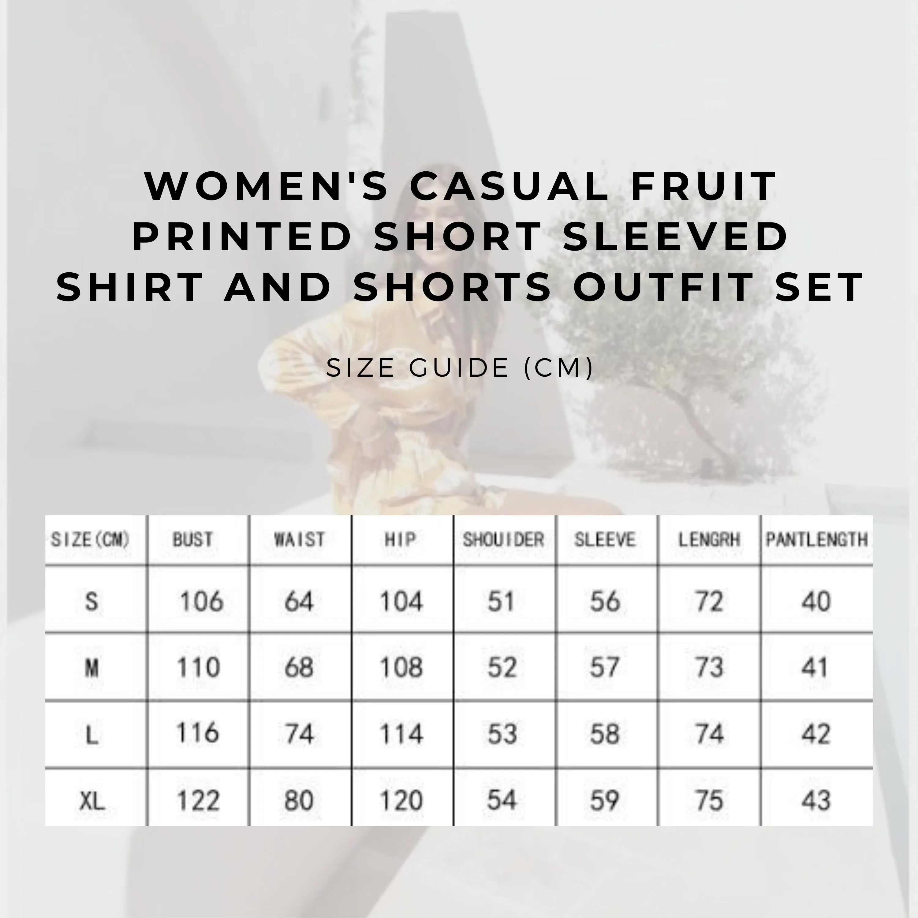 Women's Casual Fruit Printed Short Sleeved Shirt and Shorts Outfit Set