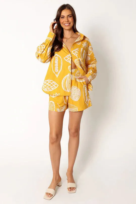 Women's Casual Fruit Printed Short Sleeved Shirt and Shorts Outfit Set