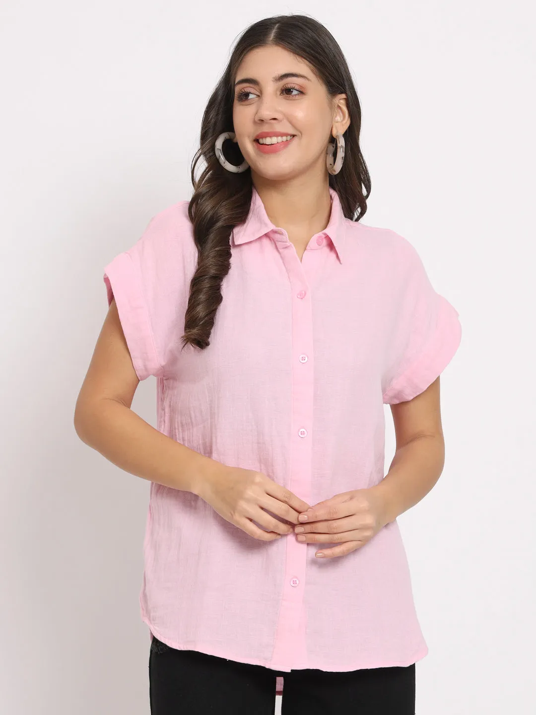 Women's Cotton Light Pink Casual Shirt