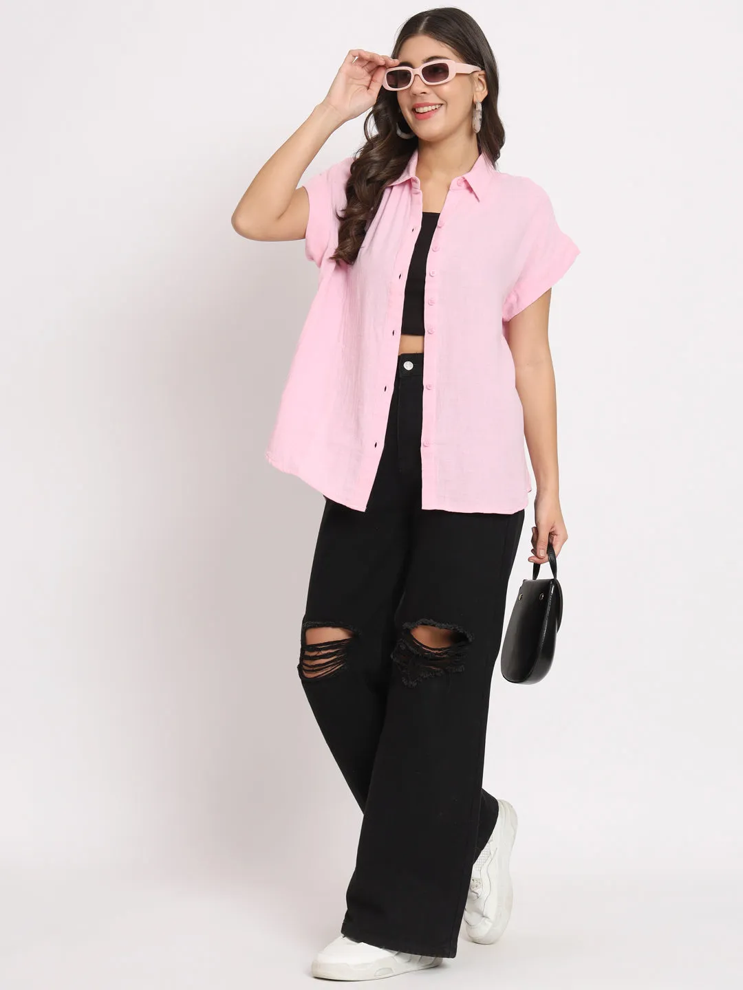 Women's Cotton Light Pink Casual Shirt