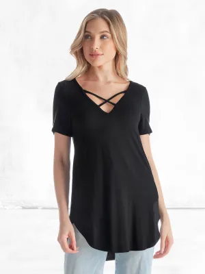 Womens V Neck Criss Cross Neckline T Shirt Tunic Top