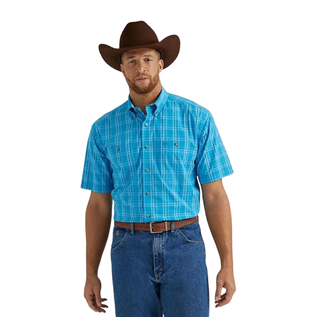 Wrangler Men's George Strait Plaid Blue Big Shirt